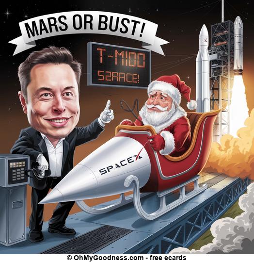 Elon spedisce Babbo Natale su Marte