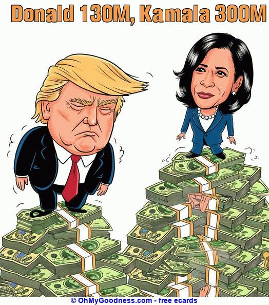 : Donald 130M, Kamala 300M