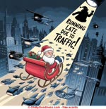 Santa Claus stuck in traffic